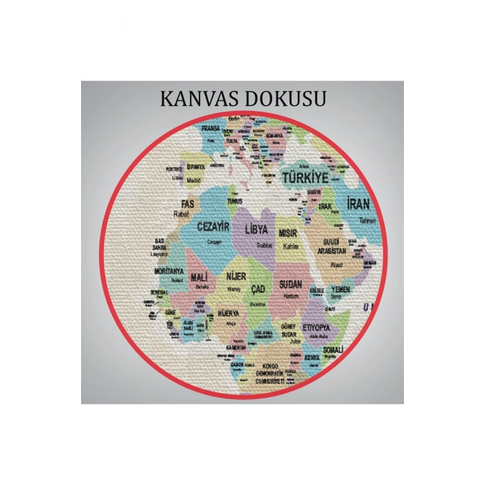 Türkçe Dünya Haritası Kanvas Tablo  Ülke Başkentli ve Okyanus Detaylı Tablo 2748