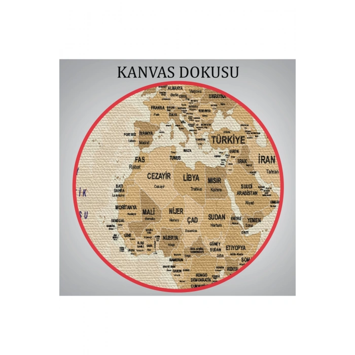 Türkçe Dünya Haritası Kanvas Tablo  Ülke Başkentli ve Okyanus Detaylı Tablo 2764