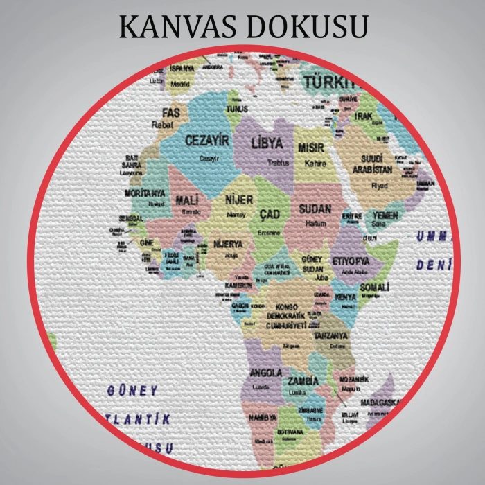 Türkçe Dünya Haritası Kanvas Tablo Ülke Bayraklı ve Dekoratif 2384