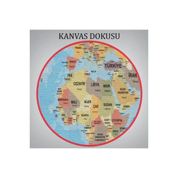 Türkçe Dünya Haritası Ülke Başkentli ve Okyanuslu Dekoratif Kanvas Tablo 2228