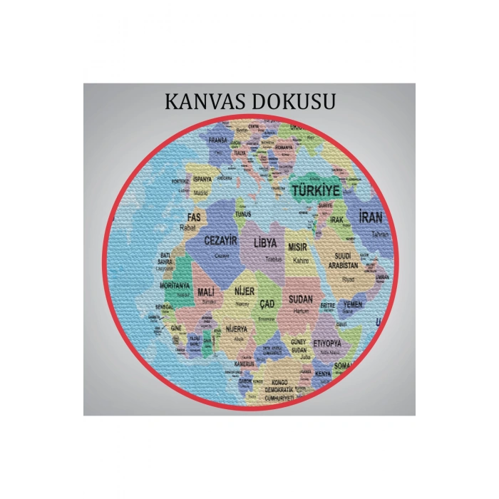 Türkçe Dünya Haritası Ülke Başkentli ve Okyanuslu Dekoratif Kanvas Tablo 2232