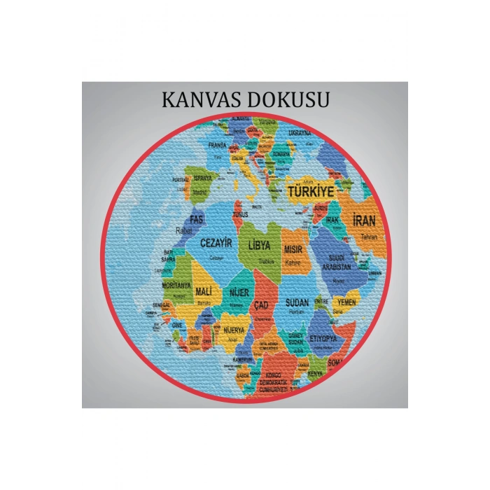 Türkçe Dünya Haritası Ülke Başkentli ve Okyanuslu Dekoratif Kanvas Tablo 2260