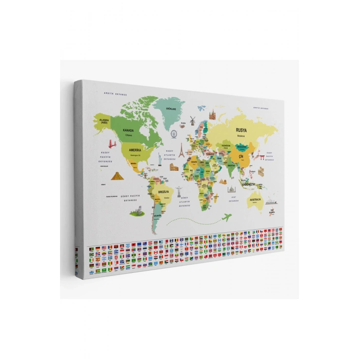 Türkçe Dünya Haritası Ülke Bayrak ve Başkentli Kanvas Tablo 1914