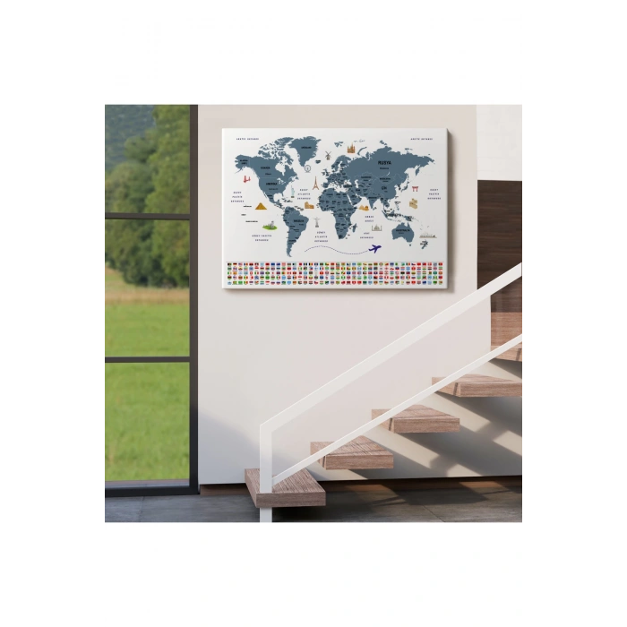 Türkçe Dünya Haritası Ülke Bayrak ve Başkentli Kanvas Tablo 1920