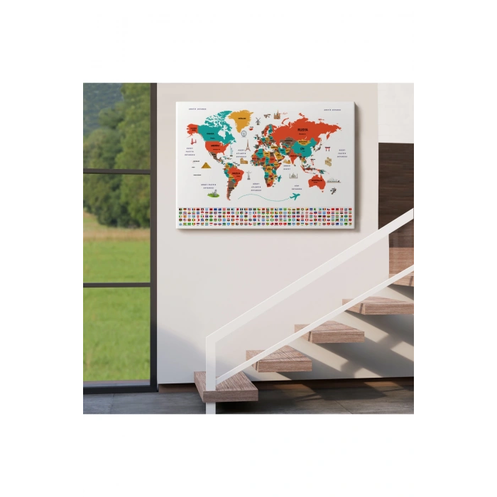 Türkçe Dünya Haritası Ülke Bayrak ve Başkentli Kanvas Tablo 1922