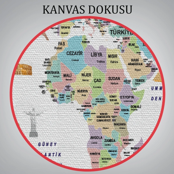 Türkçe Dünya Haritası Ülke Bayrak ve Başkentli Kanvas Tablo 1938