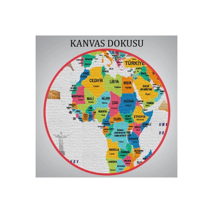 Türkçe Dünya Haritası Ülke Bayrak ve Başkentli Kanvas Tablo 1950