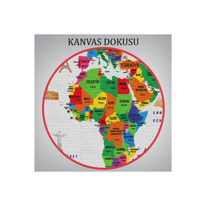 Türkçe Dünya Haritası Ülke Bayrak ve Başkentli Kanvas Tablo 1962