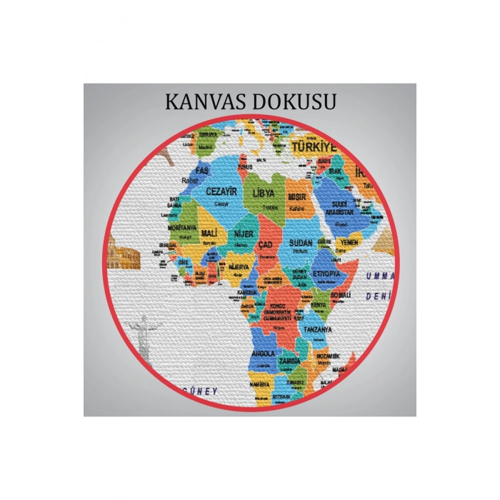 Türkçe Dünya Haritası Ülke Bayrak ve Başkentli Kanvas Tablo 1966