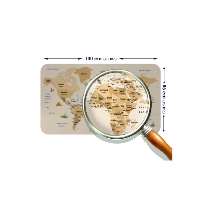 Türkçe Eğitici Ülke ve Başkent Detaylı Atlası  Dünya Haritası Duvar Sticker -60x105-3839