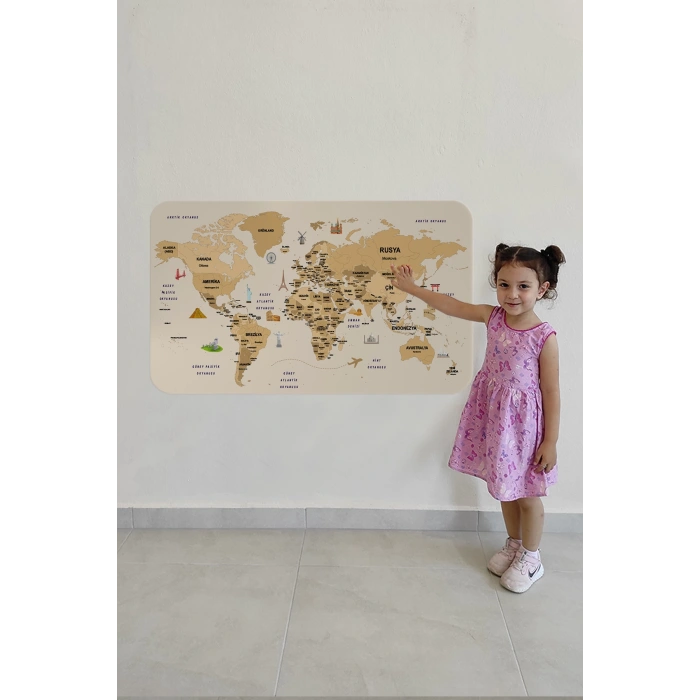 Türkçe Eğitici Ülke ve Başkent Detaylı Atlası  Dünya Haritası Duvar Sticker -60x105-3839