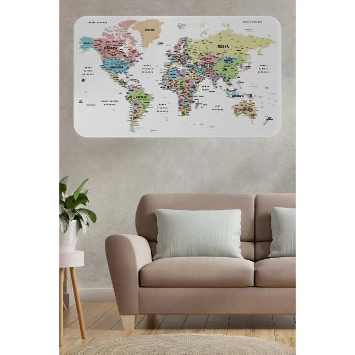 Türkçe Eğitici Ülke ve Başkent Detaylı Atlası Dünya Haritası Duvar Sticker -60x105-3850