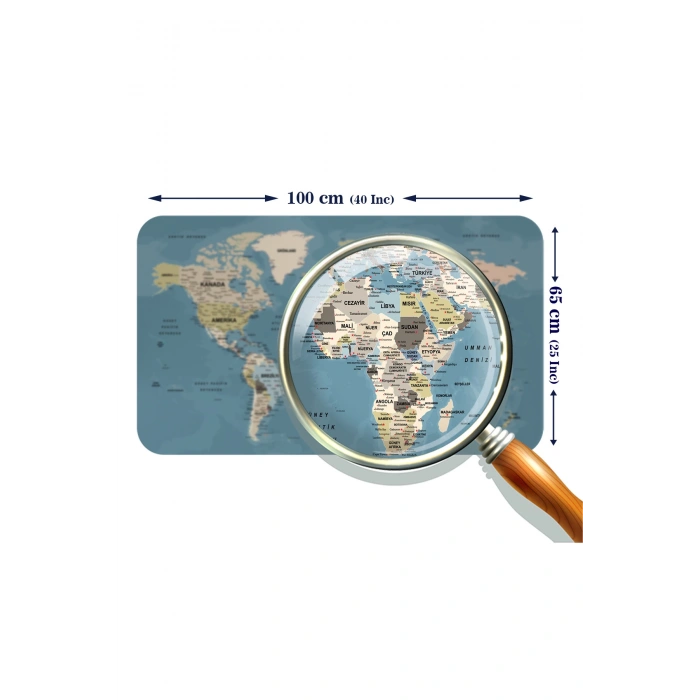Türkçe Eğitici Ülke ve Başkent Okyanus Detaylı Atlası  Dünya Haritası Duvar Sticker -60x105-3836