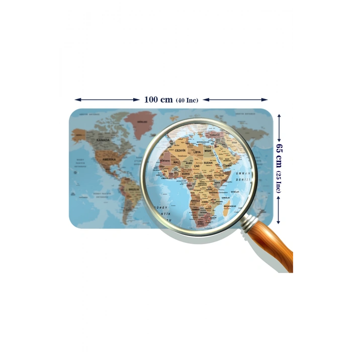 Türkçe Eğitici Ülke ve Başkent Okyanus Detaylı Atlası  Dünya Haritası Duvar Sticker -60x105-3849