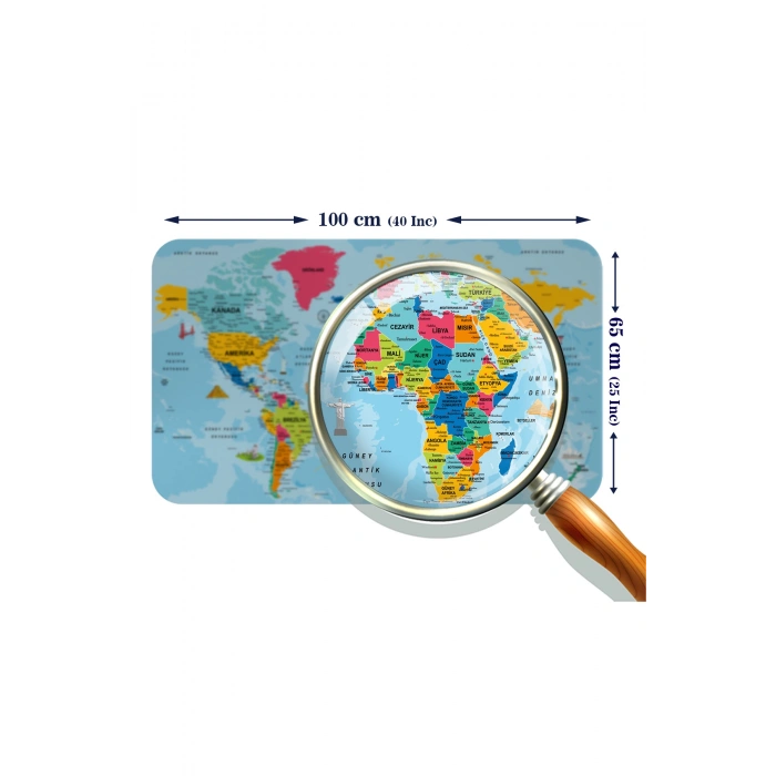Türkçe Eğitici Ülke ve Başkent Okyanus Detaylı Atlası  Dünya Haritası Duvar Sticker -60x105-3864