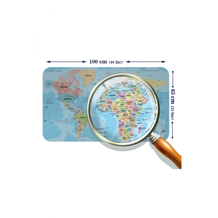 Türkçe Eğitici Ülke ve Başkent Okyanus Detaylı Atlası  Dünya Haritası Duvar Sticker -60x105-3869