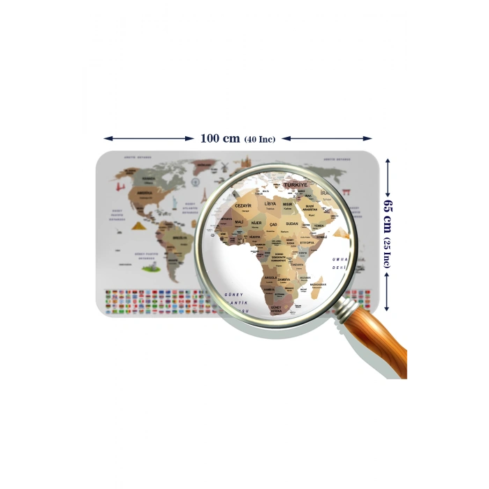 Türkçe Ülke Bayrak lı Eğitici Başkent Detaylı Atlası Dünya Haritası Duvar Sticker -60x105-3862