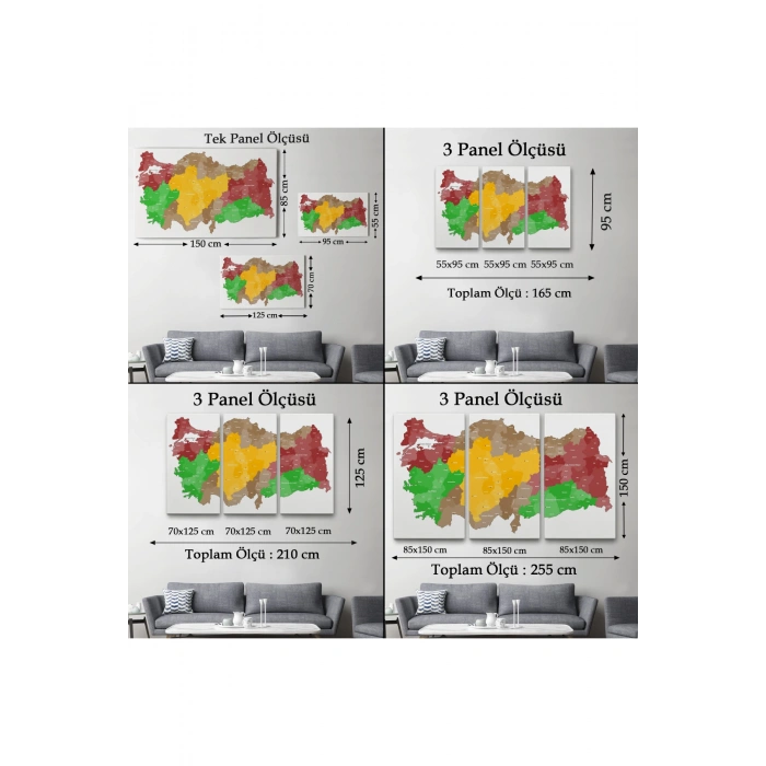 Türkiye Bölgeler haritası Dekoratif Kanvas Tablo 1004