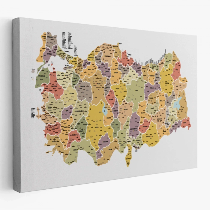 Türkiye Haritası Kanvas Tablo İl ve İlçeli Ayrıntılı Eğitici Dekoratif Tablo 3042