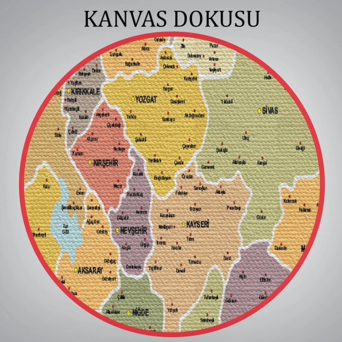 Türkiye Haritası Kanvas Tablo İl ve İlçeli Ayrıntılı Eğitici Dekoratif Tablo 3042