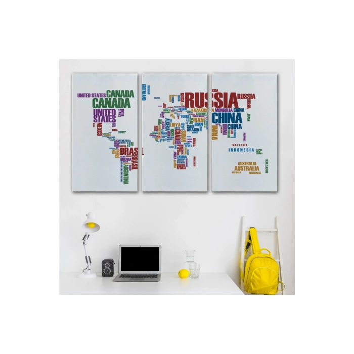 Ülke İsimli Dünya Haritası Kanvas Tablo 1006