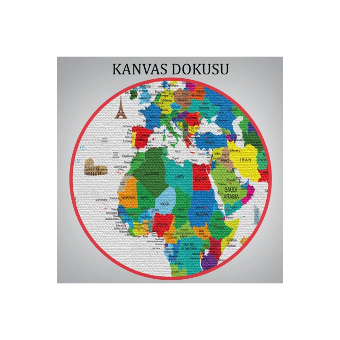 Ünlü Yerler Sembollü Kanvas Dünya Haritası 1002