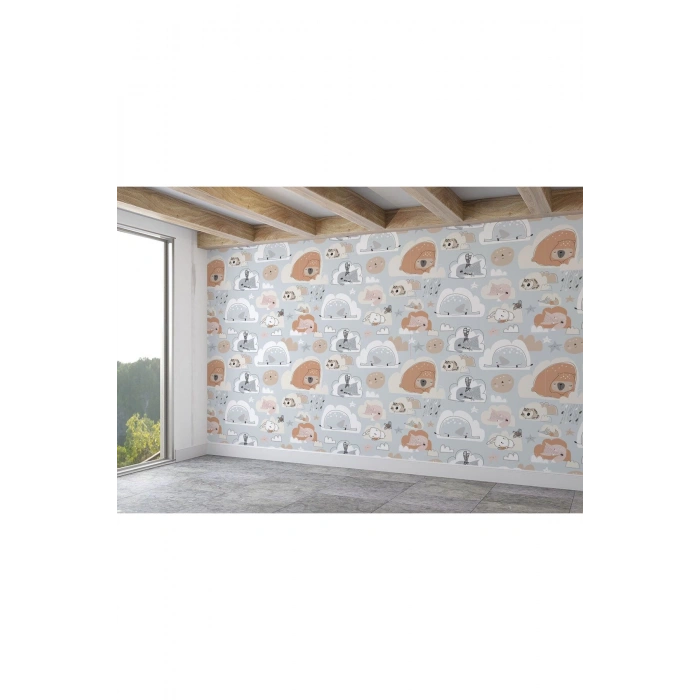 Uyuyan Doğa Canlıları Desenli Çocuk Odası Duvar Kağıdı-5753