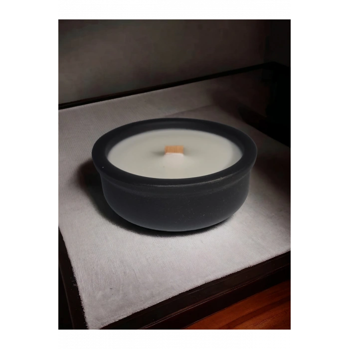 Vanilya Kokulu Aromaterapi Mum, Ahşap Fitilli, Dekoratif Doğal Çömlek Mum