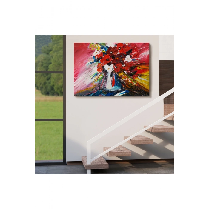 Vazo İçindeki Çiçekler Yağlıboya Görünüm DekoratiF Duvar Tablo-6520