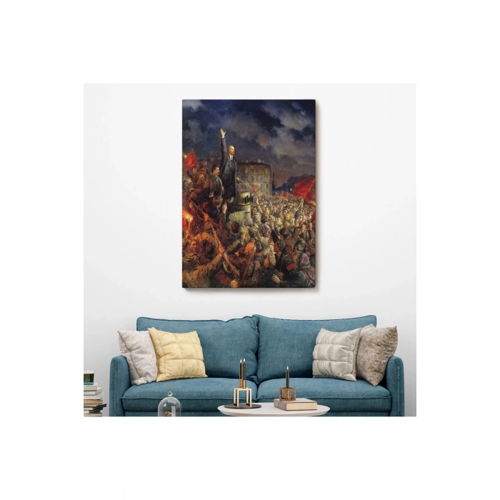 Vladimir Ilyic Lenin ve Josef Stalin Ekim Devrimi Sırasında Duvar Tablosu-6301