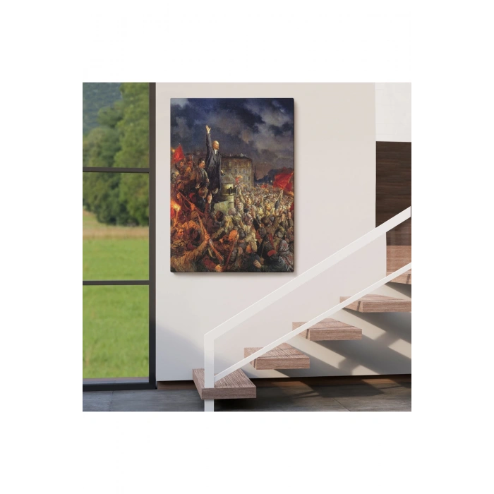 Vladimir Ilyic Lenin ve Josef Stalin Ekim Devrimi Sırasında Duvar Tablosu-6301