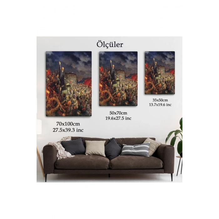 Vladimir Ilyic Lenin ve Josef Stalin Ekim Devrimi Sırasında Duvar Tablosu-6301