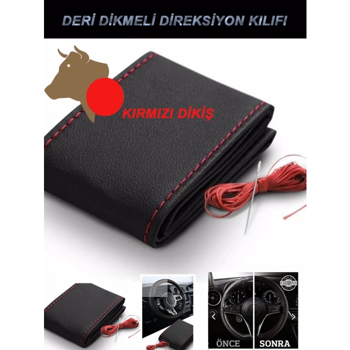 VOLKWAGEN POLO 1/2 Uyumlu Oto,Araba  direksiyon kılıfı kırmızı dikiş