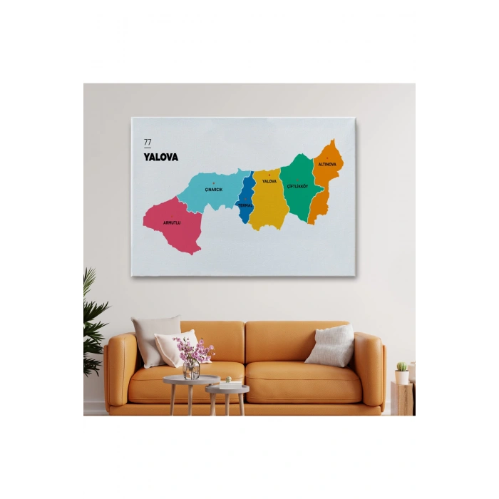 Yalova İli ve İlçeler Haritası  Dekoratif Kanvas Tablo 1481