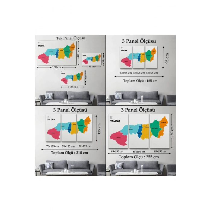 Yalova İli ve İlçeler Haritası  Dekoratif Kanvas Tablo 1481