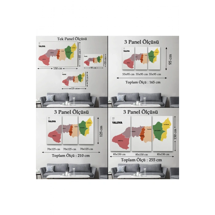 Yalova İli ve İlçeler Haritası  Dekoratif Kanvas Tablo 1482