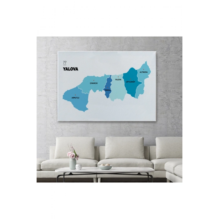 Yalova İli ve İlçeler Haritası  Dekoratif Kanvas Tablo 1483