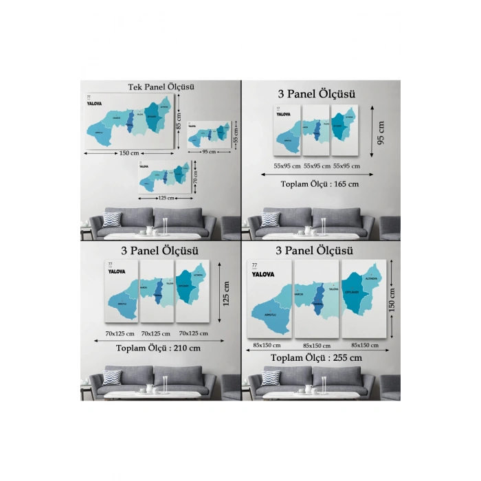 Yalova İli ve İlçeler Haritası  Dekoratif Kanvas Tablo 1483