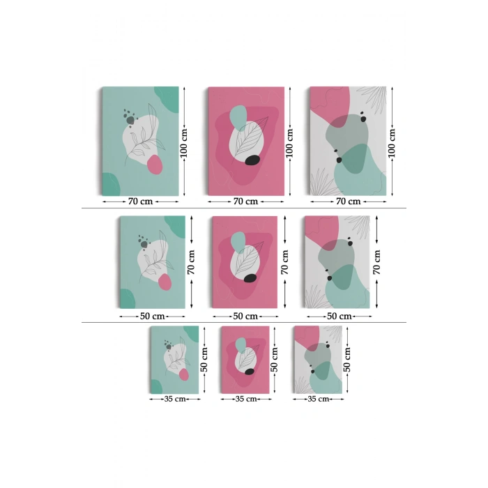 Yaprak Desenli Soyut Dekoratif Duvar Tablosu Üçlü Set-EL-111