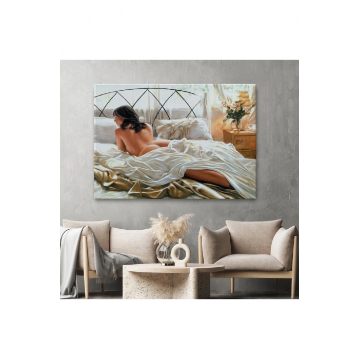 Yataktaki Güzel Kadın Dekoratif Duvar Tablosu-6607