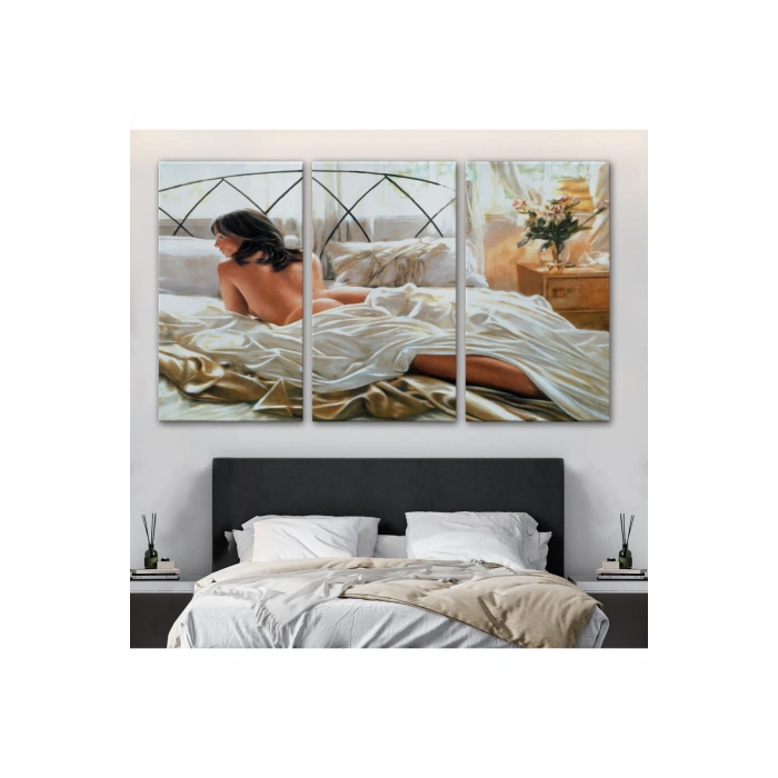 Yataktaki Güzel Kadın Dekoratif Duvar Tablosu-6607