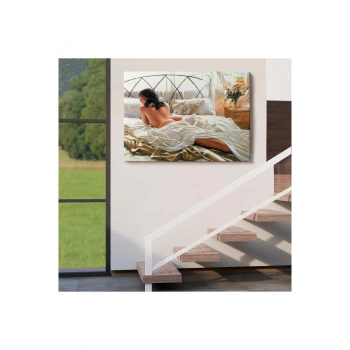 Yataktaki Güzel Kadın Dekoratif Duvar Tablosu-6607