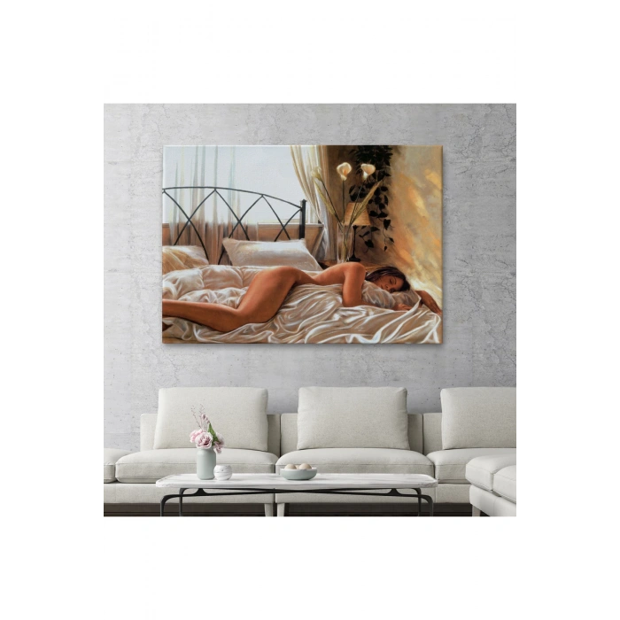 Yataktaki Güzel Kadın Dekoratif Duvar Tablosu-6617