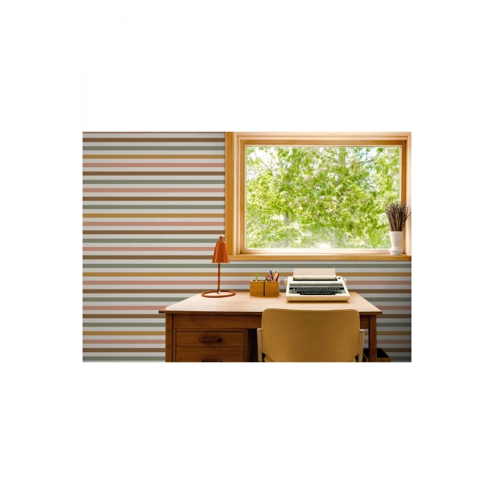 Yatay Çizgili Pastel Tonlu Duvar Kağıdı Çocuk Odası Duvar Posteri-5546