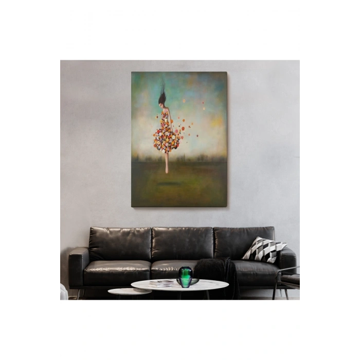 Yerden Yükselen Çiçek Kıyafetli Kadın Tablosu-6281