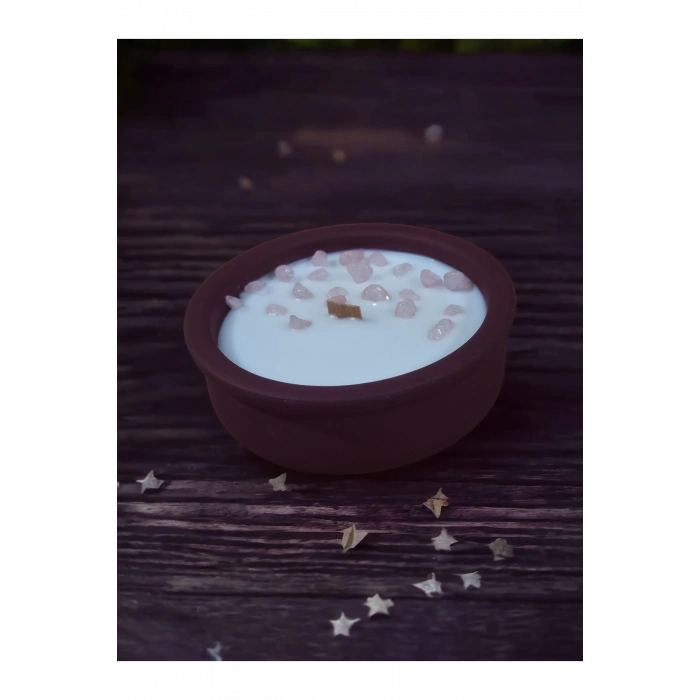 Ylang Ylang Kokulu Aromaterapi Mum, Ahşap Fitilli, Dekoratif Doğal Çömlek Mum