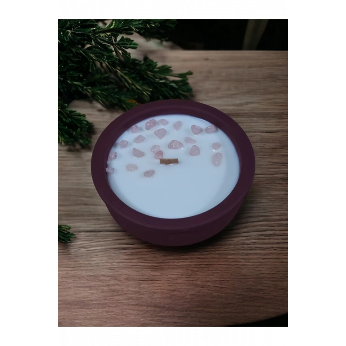 Ylang Ylang Kokulu Aromaterapi Mum, Ahşap Fitilli, Dekoratif Doğal Çömlek Mum