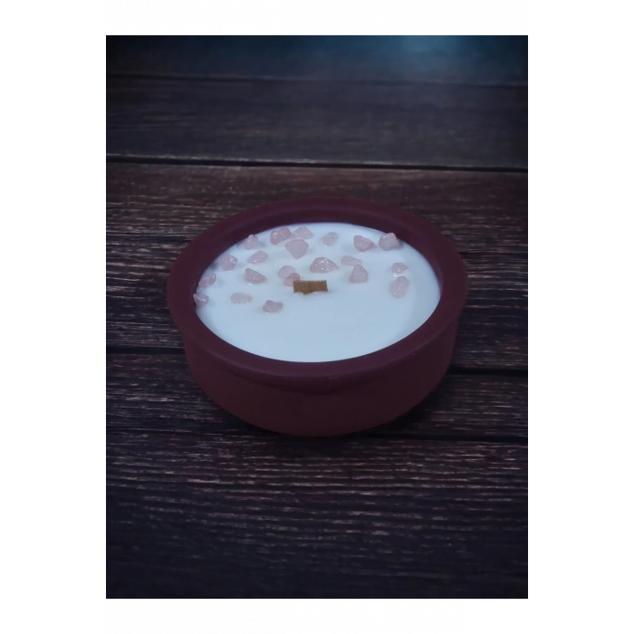 Ylang Ylang Kokulu Aromaterapi Mum, Ahşap Fitilli, Dekoratif Doğal Çömlek Mum