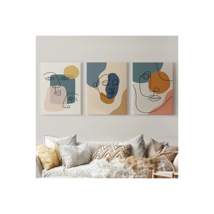 Zarif Kadın Fifürü ve Yapraklar Temalı Dekoratif Duvar Tablosu Üçlü Set-ED-103
