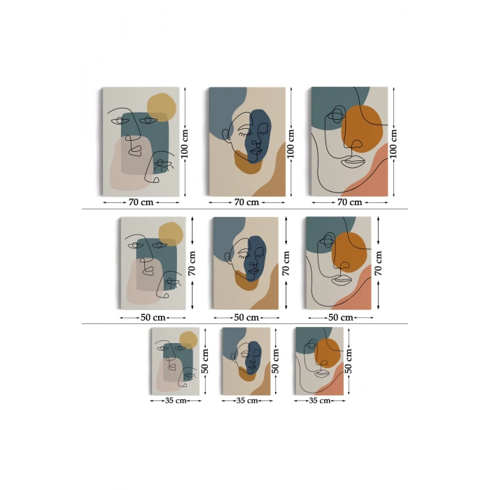 Zarif Kadın Fifürü ve Yapraklar Temalı Dekoratif Duvar Tablosu Üçlü Set-ED-103